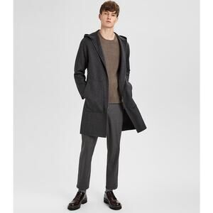 EUC Theory Double-Faced Wool Cashmere Hooded Duffle Coat‎ Gray Longline Jacket L